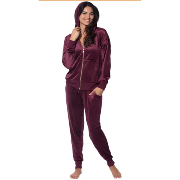 Felina Pants - Felina | Women's Luxe Velour Zip Hoodie Track Pants & Joggers | Color-Fig Size M